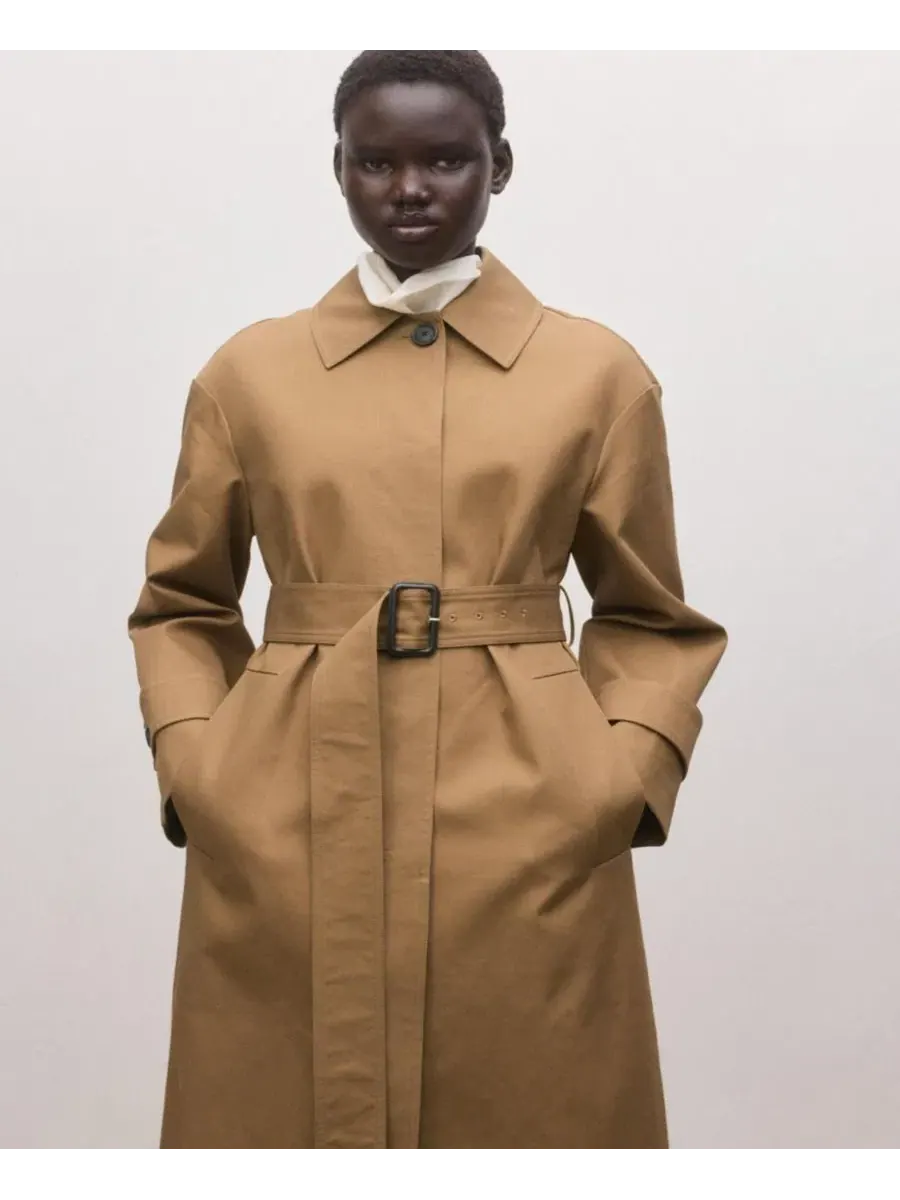 Пальто-тренч с поясом Cotton Trench Coat With Belt MANGO — изображение 4 из 6, коричневый