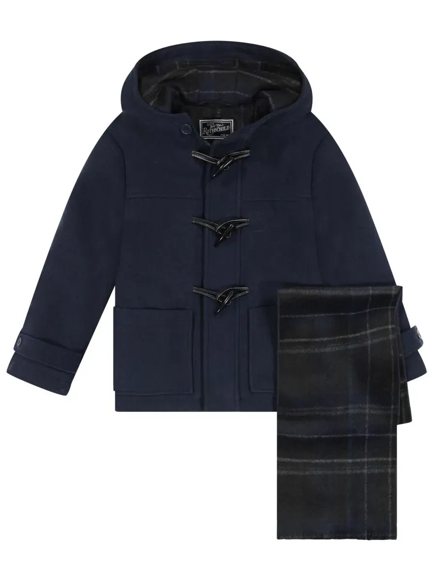 Пальто с капюшоном и шарфом, длинный рукав, модель Iconic Toggle Coat S Rothschild & CO — синий