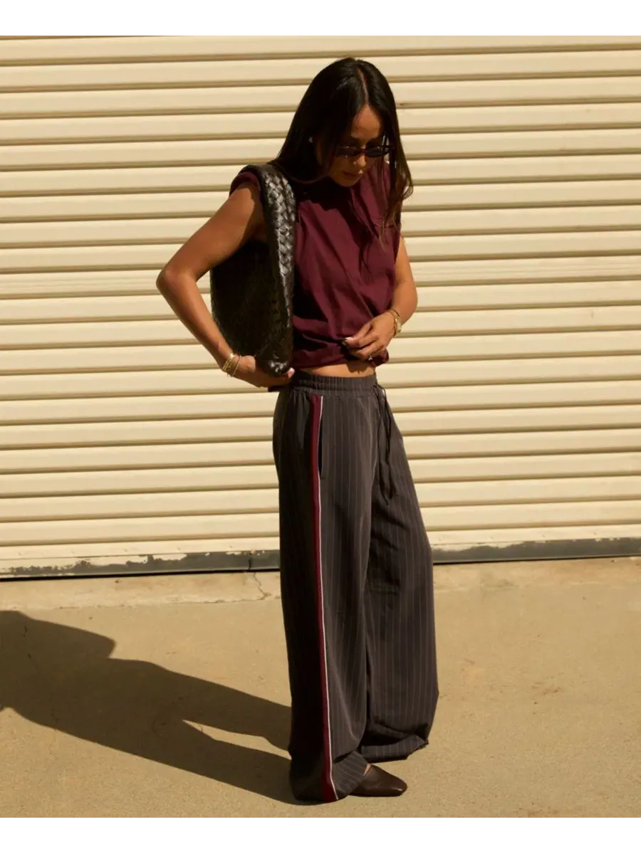 Штаны на кулиске в полоску Juniors' Striped Drawstring Pants Sincerely Jules — изображение 4 из 7, черный