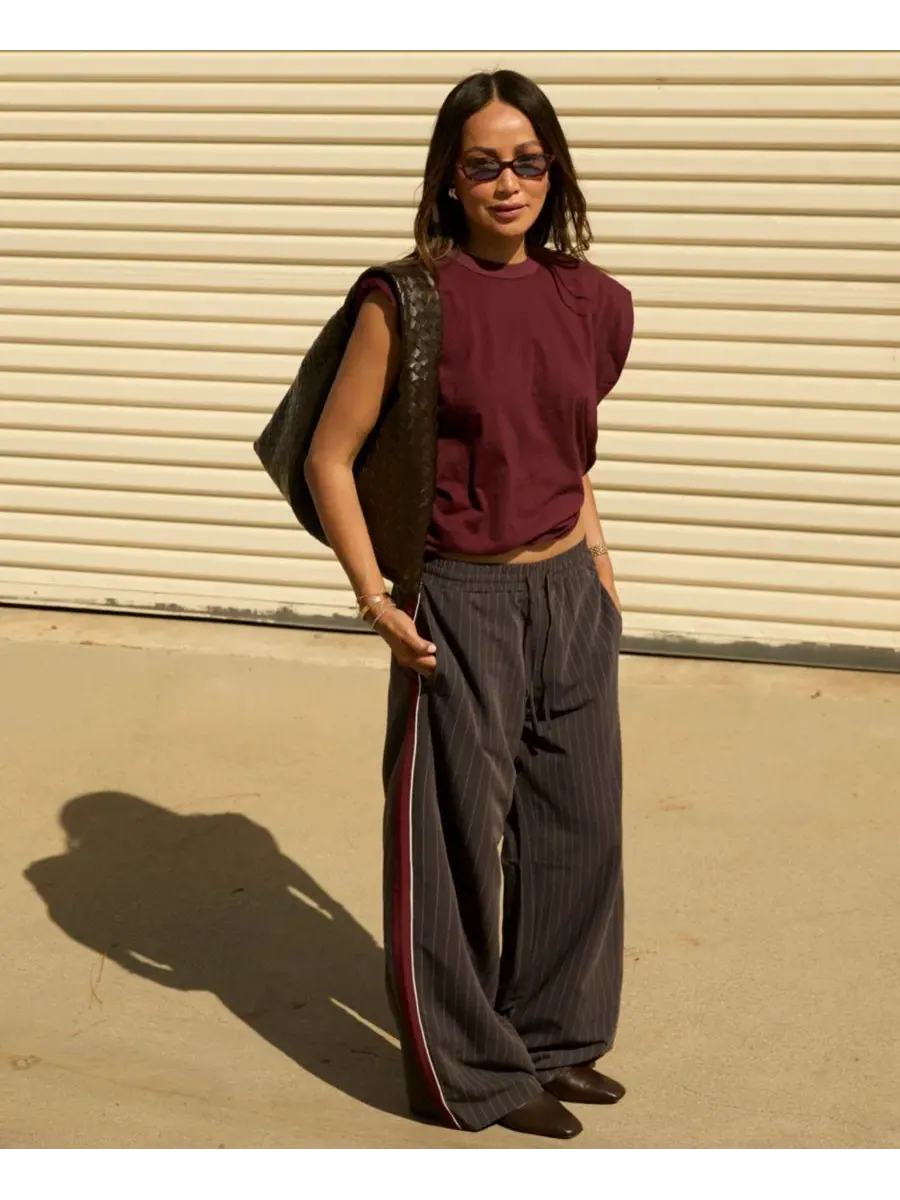 Штаны на кулиске в полоску Juniors' Striped Drawstring Pants Sincerely Jules — изображение 5 из 7, черный