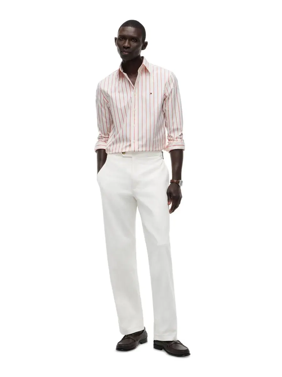 Рубашка из поплина с принтом в полоску Performance Poplin Stripe Shirt Tommy Hilfiger — изображение 2 из 4, оранжевый