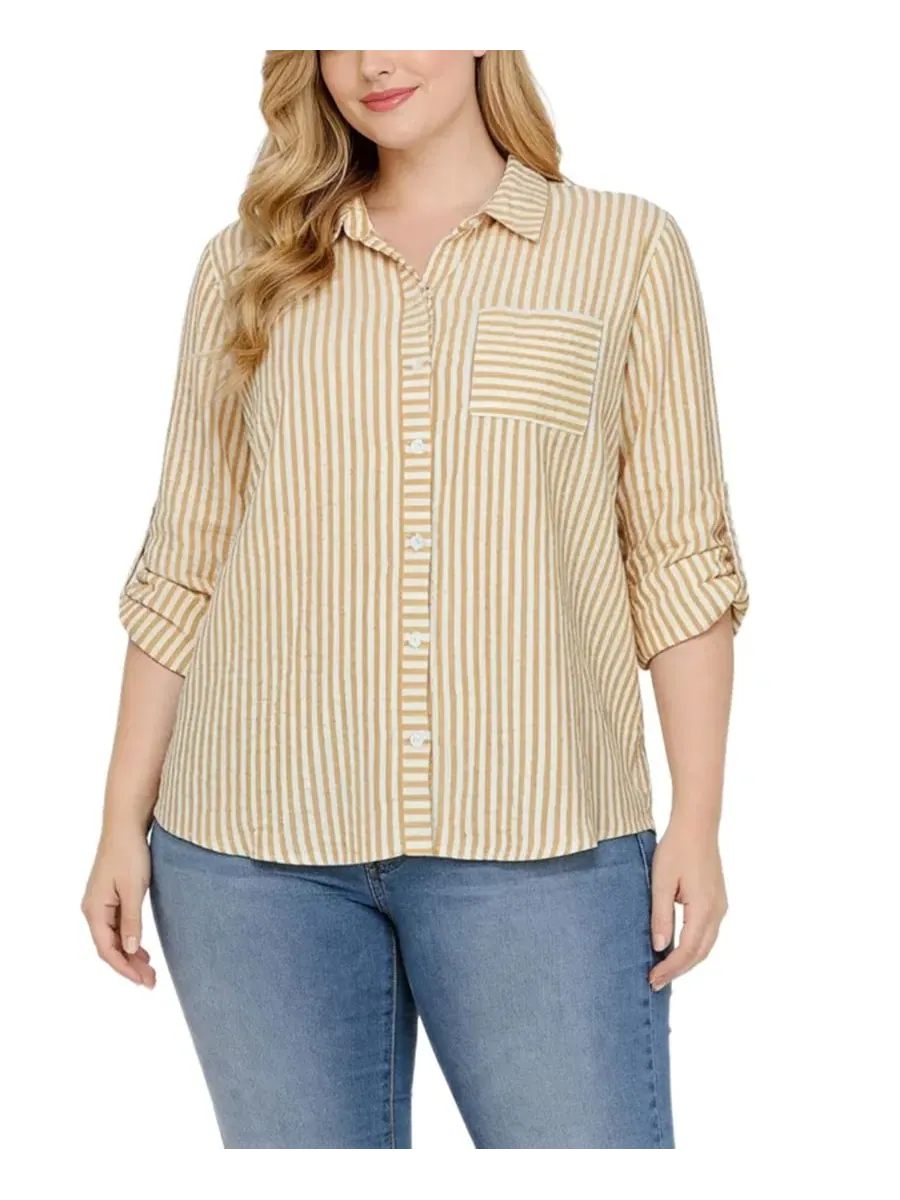 Блузка с рукавом 3/4 и застежкой на пуговицы, модель Roll Tab Top NY Collection