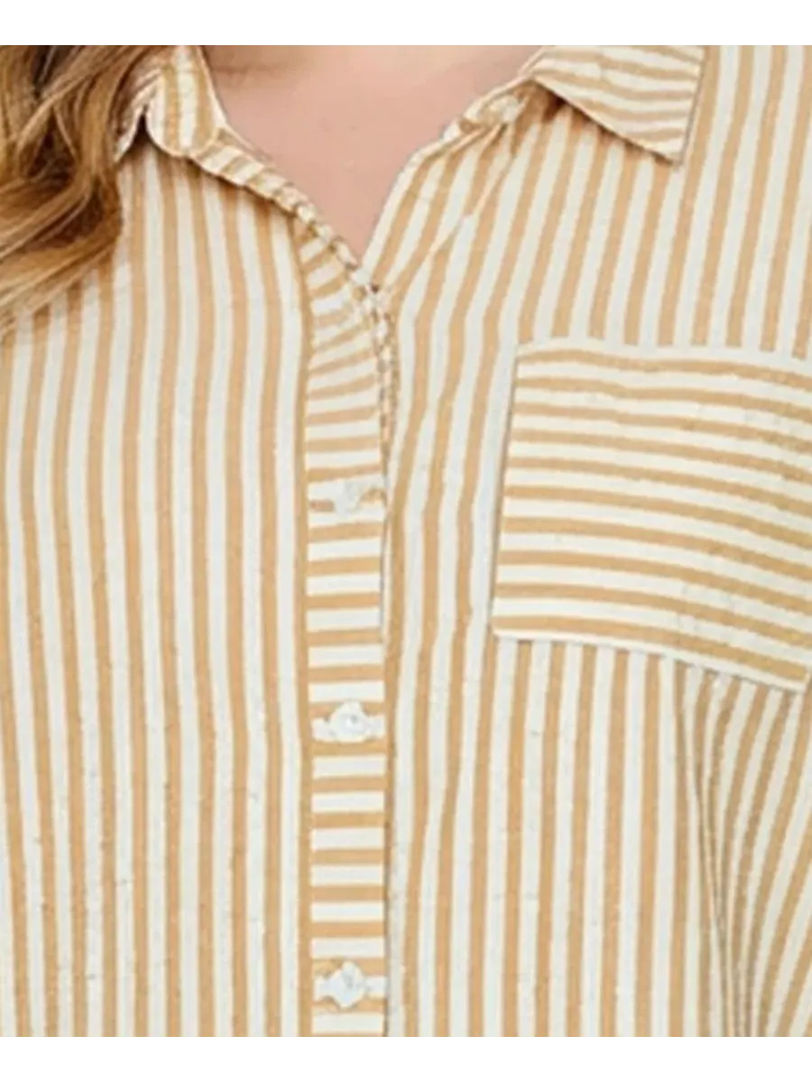Блузка с рукавом 3/4 и застежкой на пуговицы, модель Roll Tab Top NY Collection — изображение 3 из 4, белый золотистый