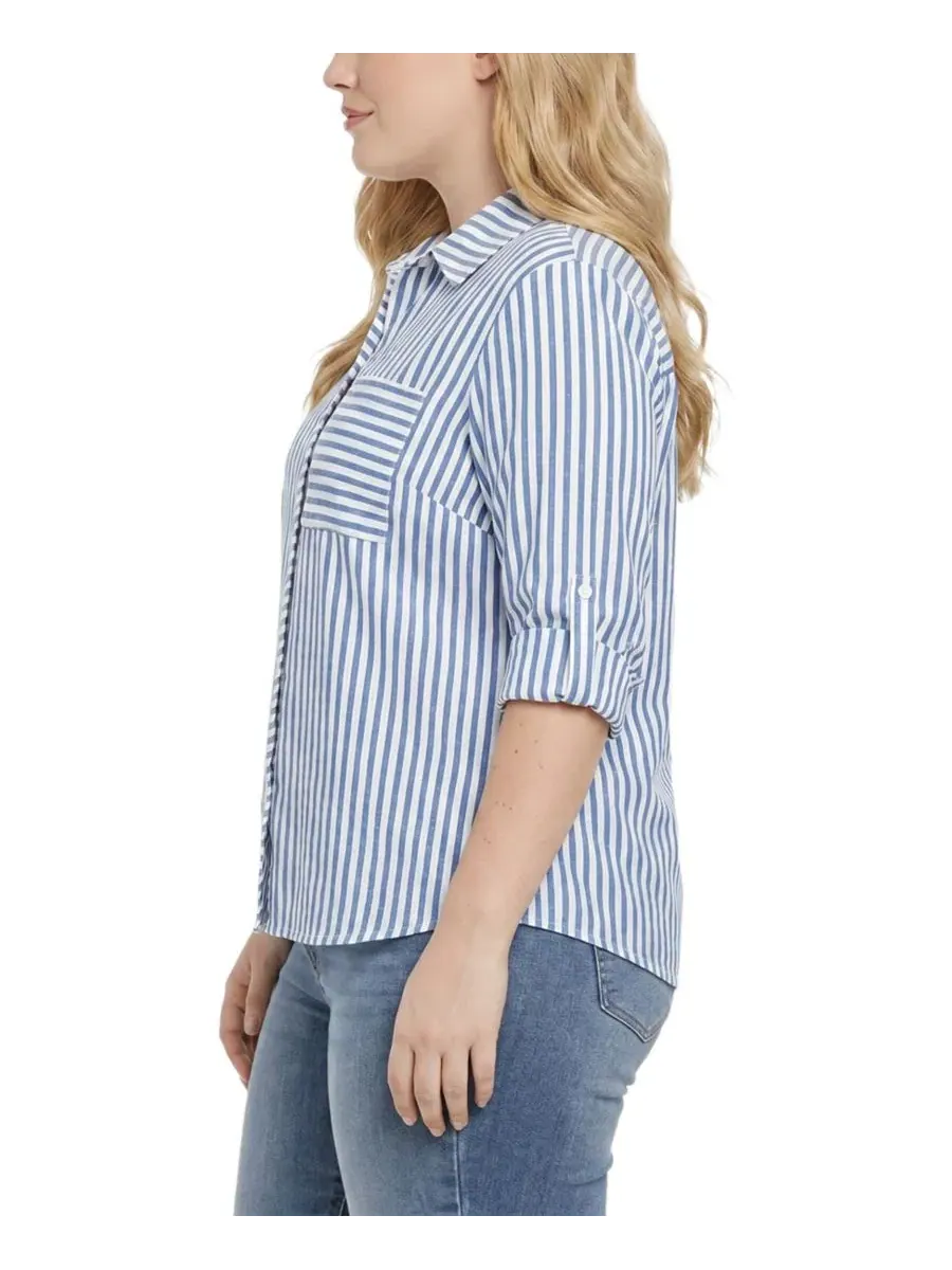Блузка с длинным рукавом 3/4 White Blue Stripe NY Collection — изображение 2 из 4, белый синий