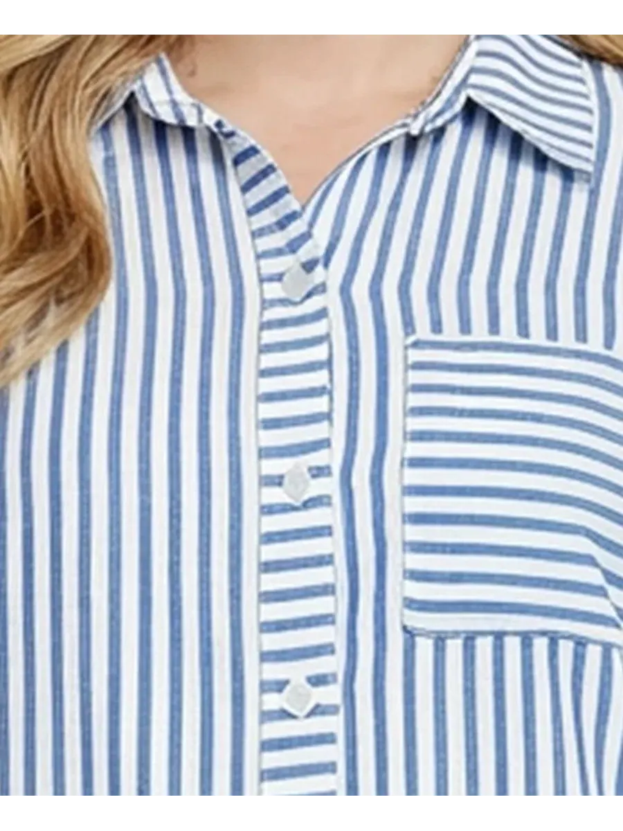 Блузка с длинным рукавом 3/4 White Blue Stripe NY Collection — изображение 3 из 4, белый синий