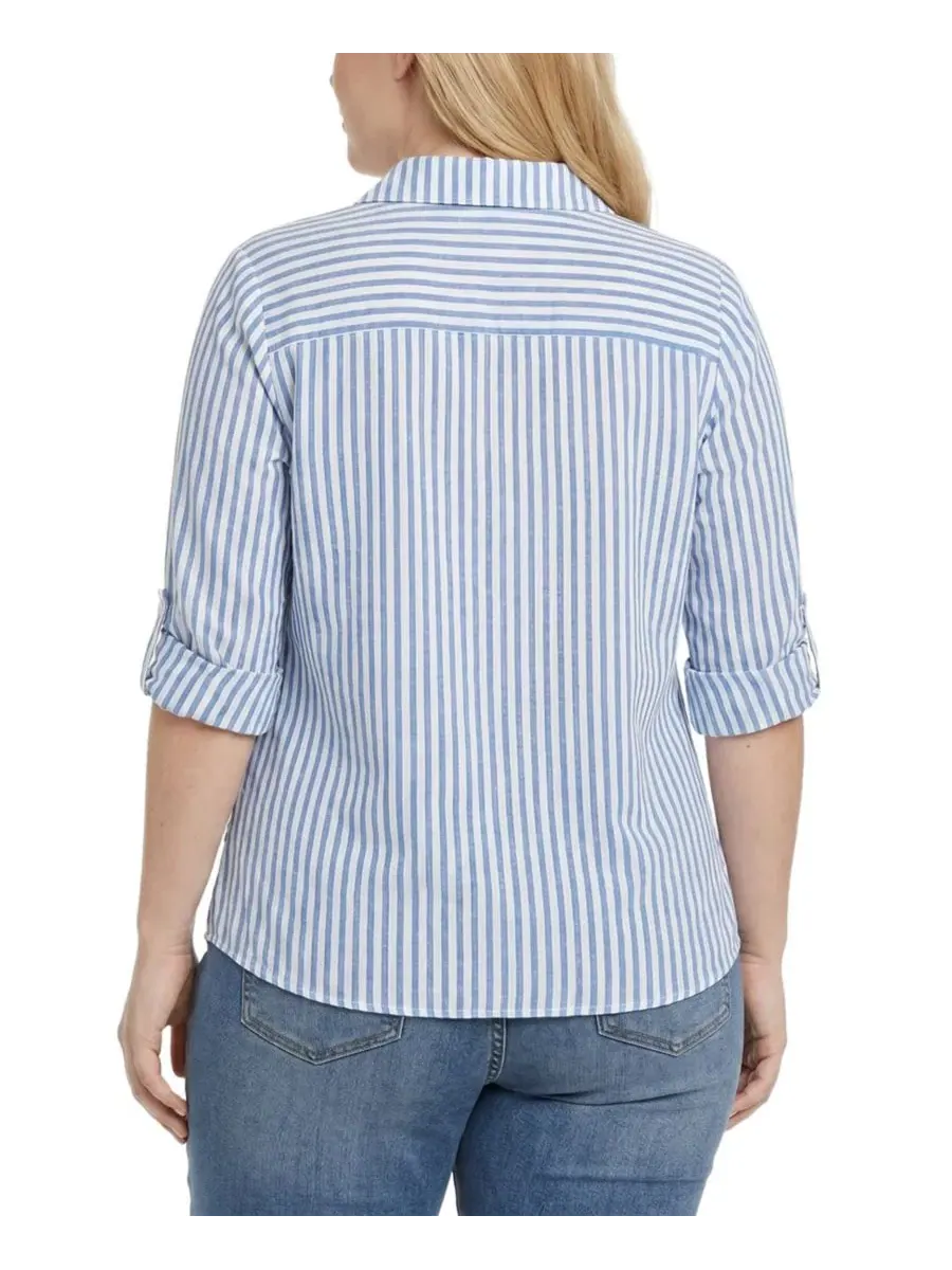 Блузка с длинным рукавом 3/4 White Blue Stripe NY Collection — изображение 4 из 4, белый синий