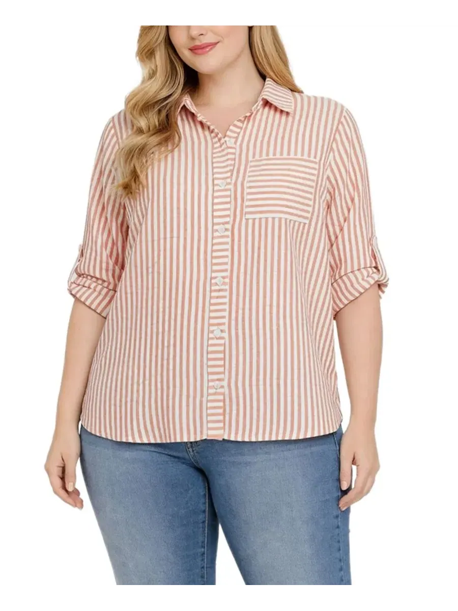 Рубашка с длинным рукавом модель 3/4 Roll Tab Plus Size NY Collection — изображение 1 из 4, белый