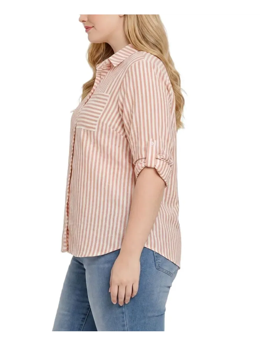 Рубашка с длинным рукавом модель 3/4 Roll Tab Plus Size NY Collection — изображение 2 из 4, белый