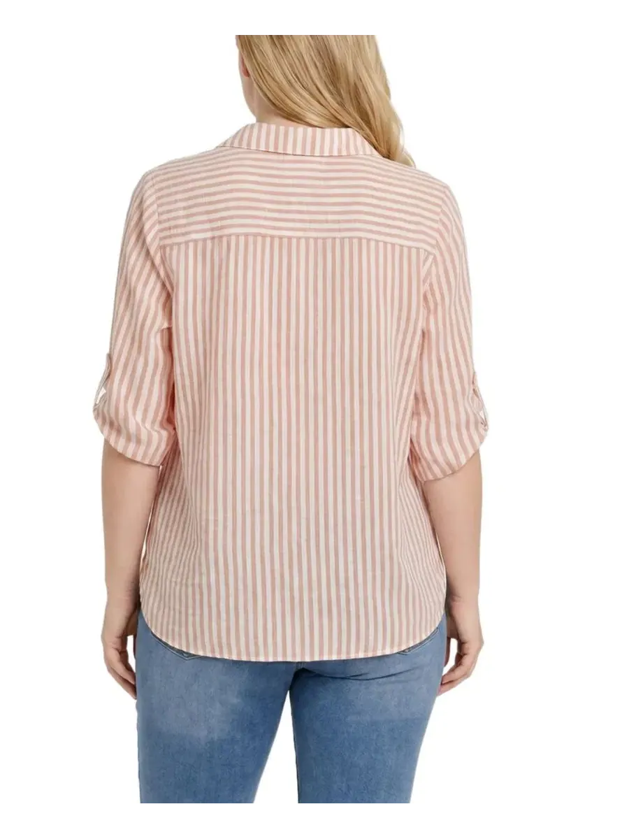 Рубашка с длинным рукавом модель 3/4 Roll Tab Plus Size NY Collection — изображение 4 из 4, белый