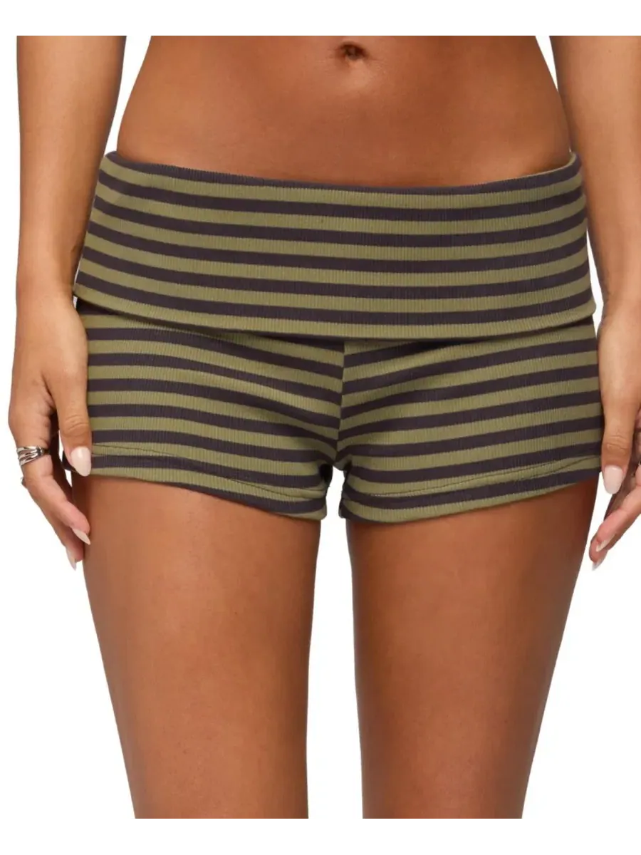 Шорты с отворотом Jody Striped Edikted — изображение 1 из 5, серый--оливковый