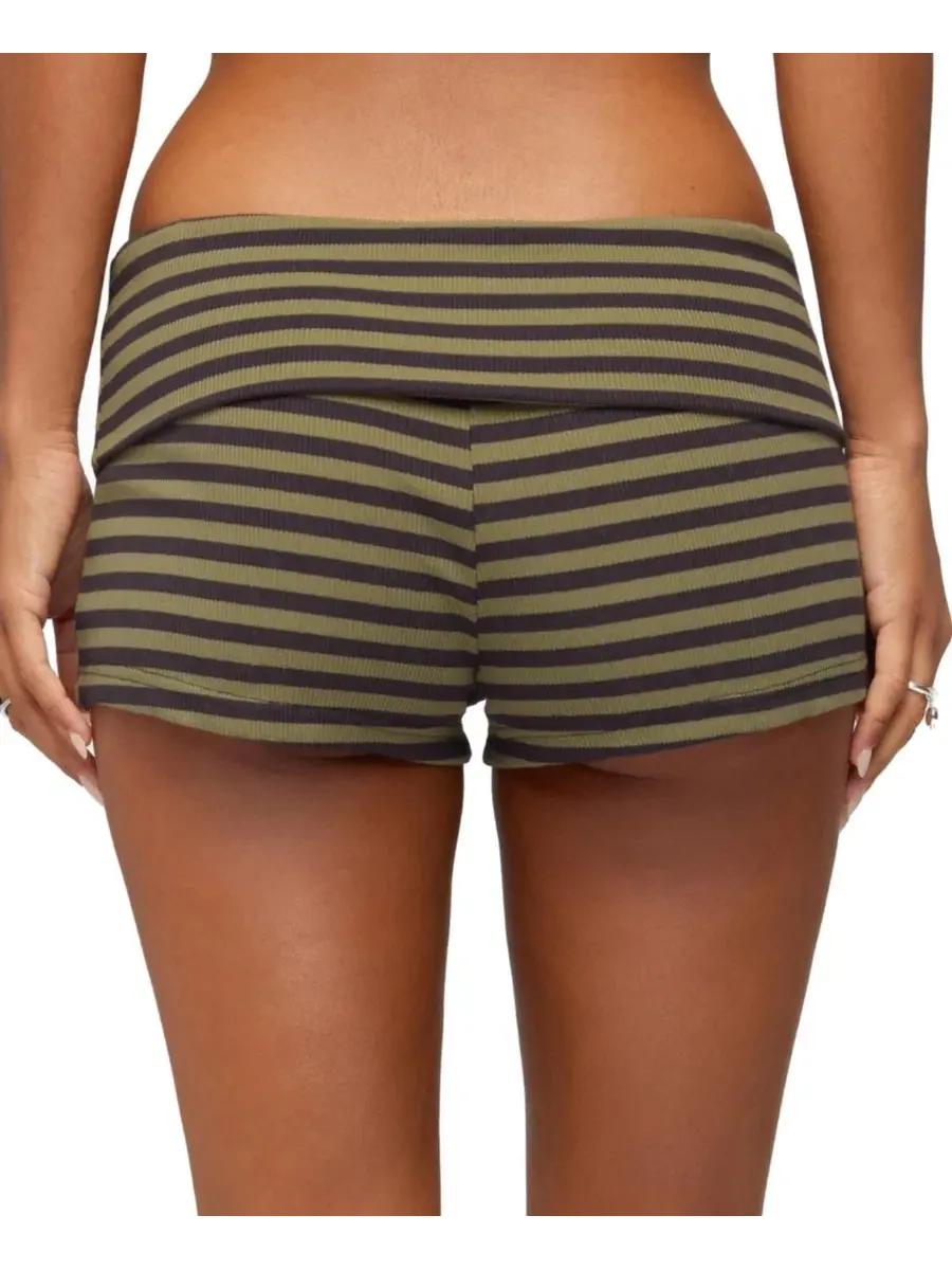 Шорты с отворотом Jody Striped Edikted — изображение 2 из 5, серый--оливковый