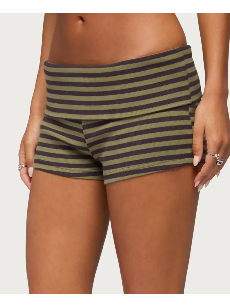 Шорты с отворотом Jody Striped Edikted — изображение 4 из 5, серый--оливковый