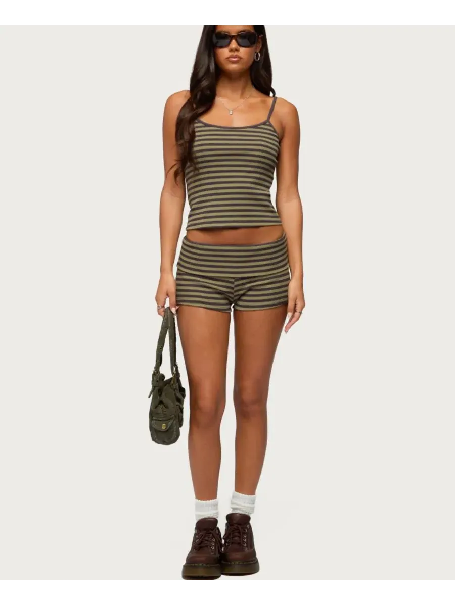 Шорты с отворотом Jody Striped Edikted — изображение 5 из 5, серый--оливковый