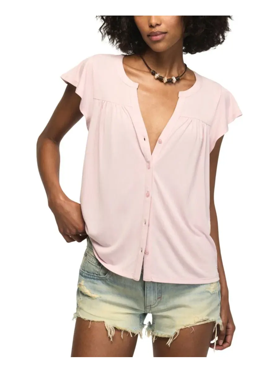 Блузка с рукавом-крылышко и застежкой на пуговицы, модель Sandwash Flutter-Sleeve Button-Up Lucky