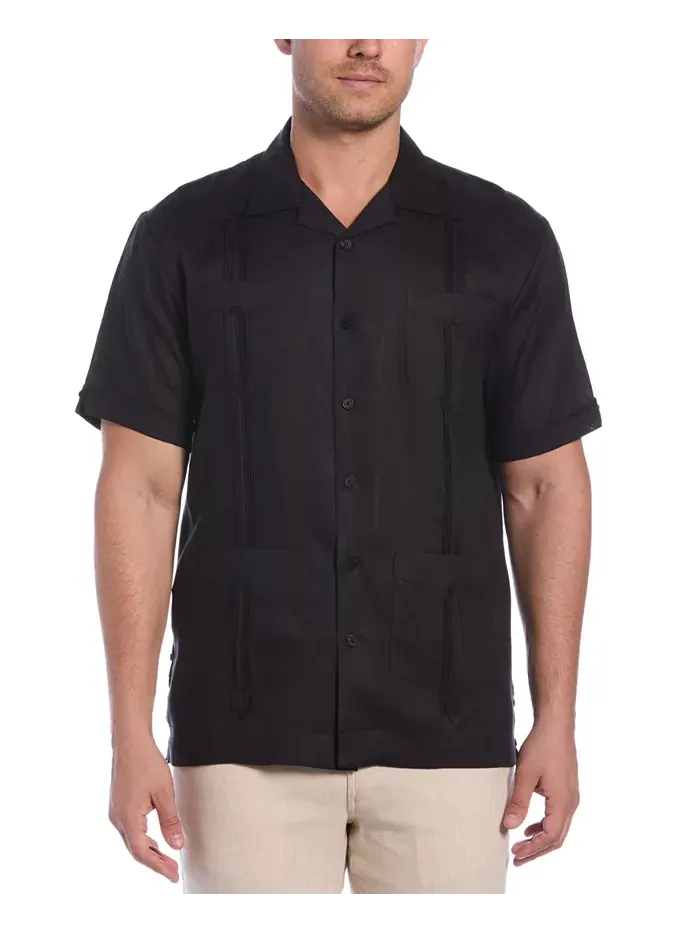 Мужская 100% льняная рубашка с коротким рукавом и четырьмя карманами Guayabera Cubavera