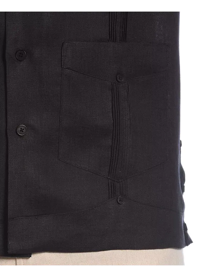 Мужская 100% льняная рубашка с коротким рукавом и четырьмя карманами Guayabera Cubavera — изображение 3 из 8, черный