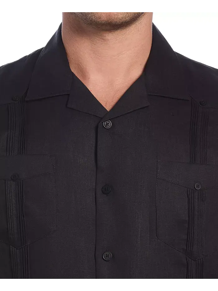 Мужская 100% льняная рубашка с коротким рукавом и четырьмя карманами Guayabera Cubavera — изображение 4 из 8, черный