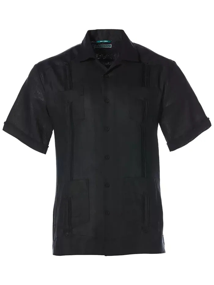 Мужская 100% льняная рубашка с коротким рукавом и четырьмя карманами Guayabera Cubavera — изображение 5 из 8, черный