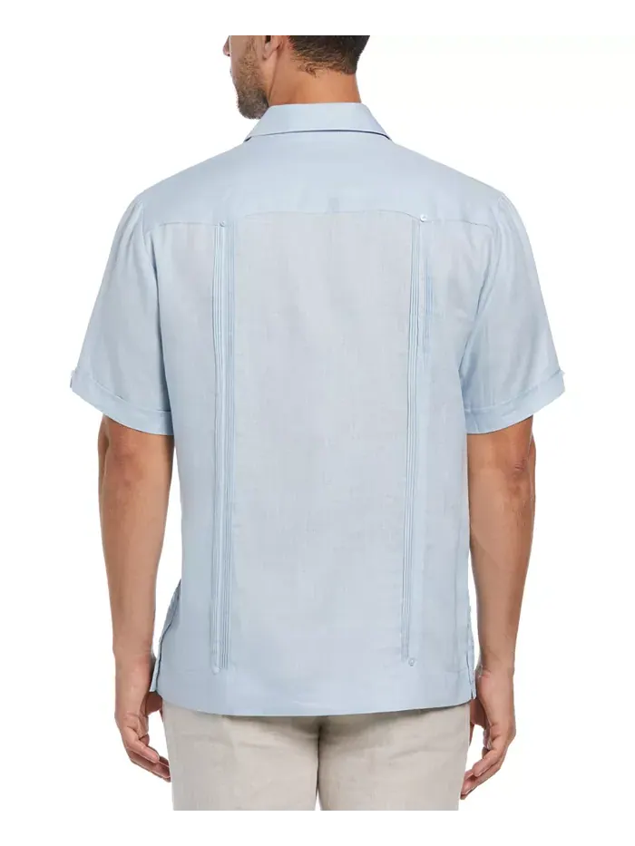 Мужская 100% льняная рубашка с коротким рукавом и четырьмя карманами Guayabera Cubavera — изображение 2 из 4, синий