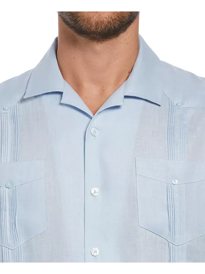 Мужская 100% льняная рубашка с коротким рукавом и четырьмя карманами Guayabera Cubavera — изображение 4 из 4, синий