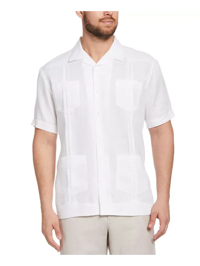 Мужская 100% льняная рубашка с коротким рукавом и четырьмя карманами Guayabera Cubavera — белый
