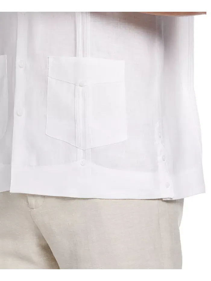 Мужская 100% льняная рубашка с коротким рукавом и четырьмя карманами Guayabera Cubavera — изображение 3 из 8, яркий белый