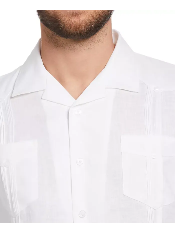 Мужская 100% льняная рубашка с коротким рукавом и четырьмя карманами Guayabera Cubavera — изображение 4 из 8, яркий белый