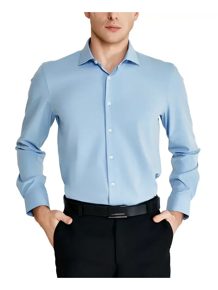Мужская классическая рубашка из поплина Slim-Fit Solid Tallia — изображение 3 из 8, синий