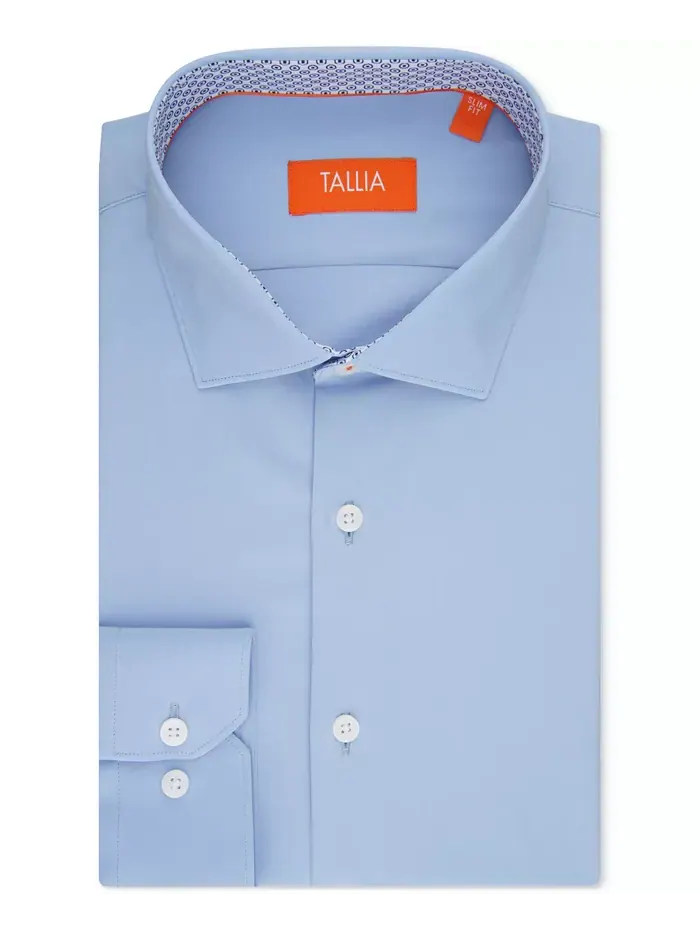 Мужская классическая рубашка из поплина Slim-Fit Solid Tallia — изображение 4 из 8, синий