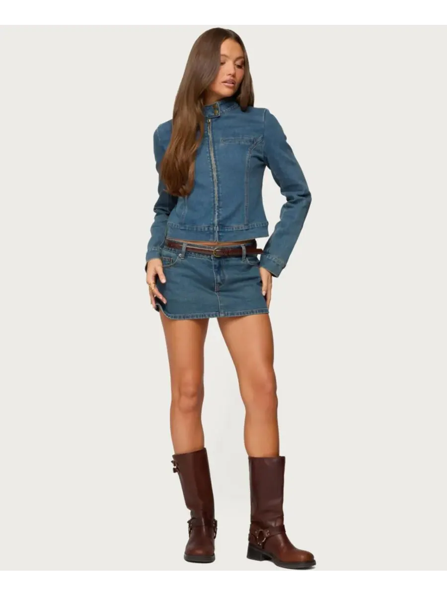 Женская эластичная джинсовая куртка-косуха Josiee Edikted — изображение 3 из 5, синий