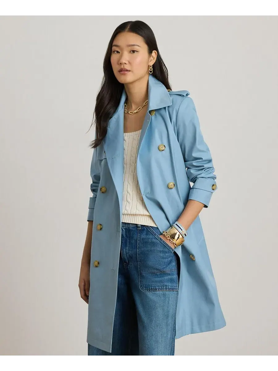 Женский двубортный тренч с поясом Lauren Ralph Lauren — изображение 1 из 5, синий