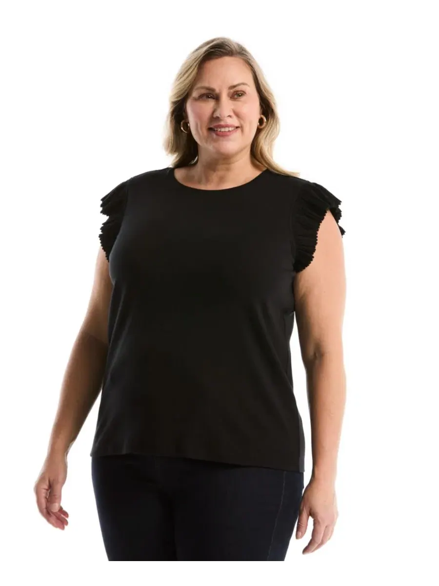 Топ с коротким рукавом-крылышко Plus Size Ruffle Cap-Sleeve Rafaella — изображение 1 из 5, черный