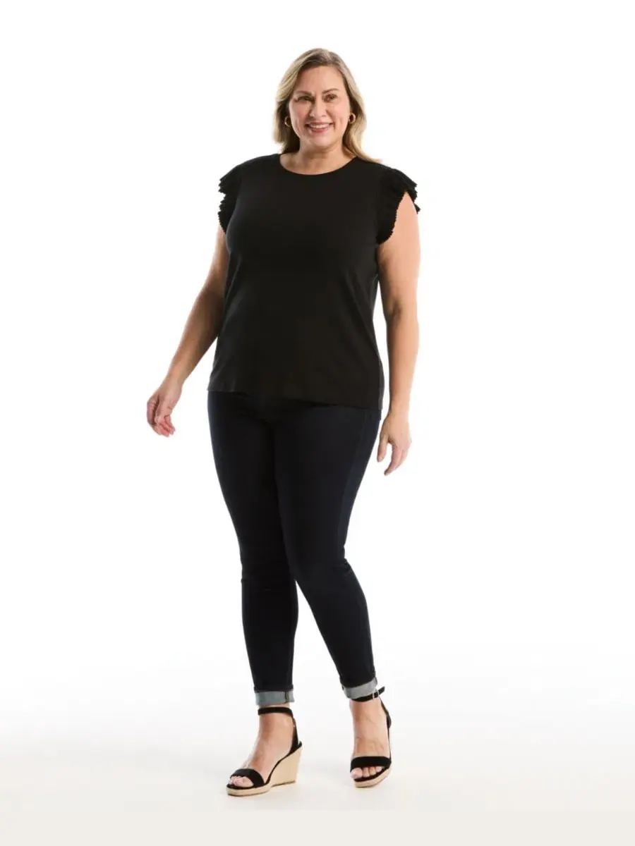 Топ с коротким рукавом-крылышко Plus Size Ruffle Cap-Sleeve Rafaella — изображение 2 из 5, черный