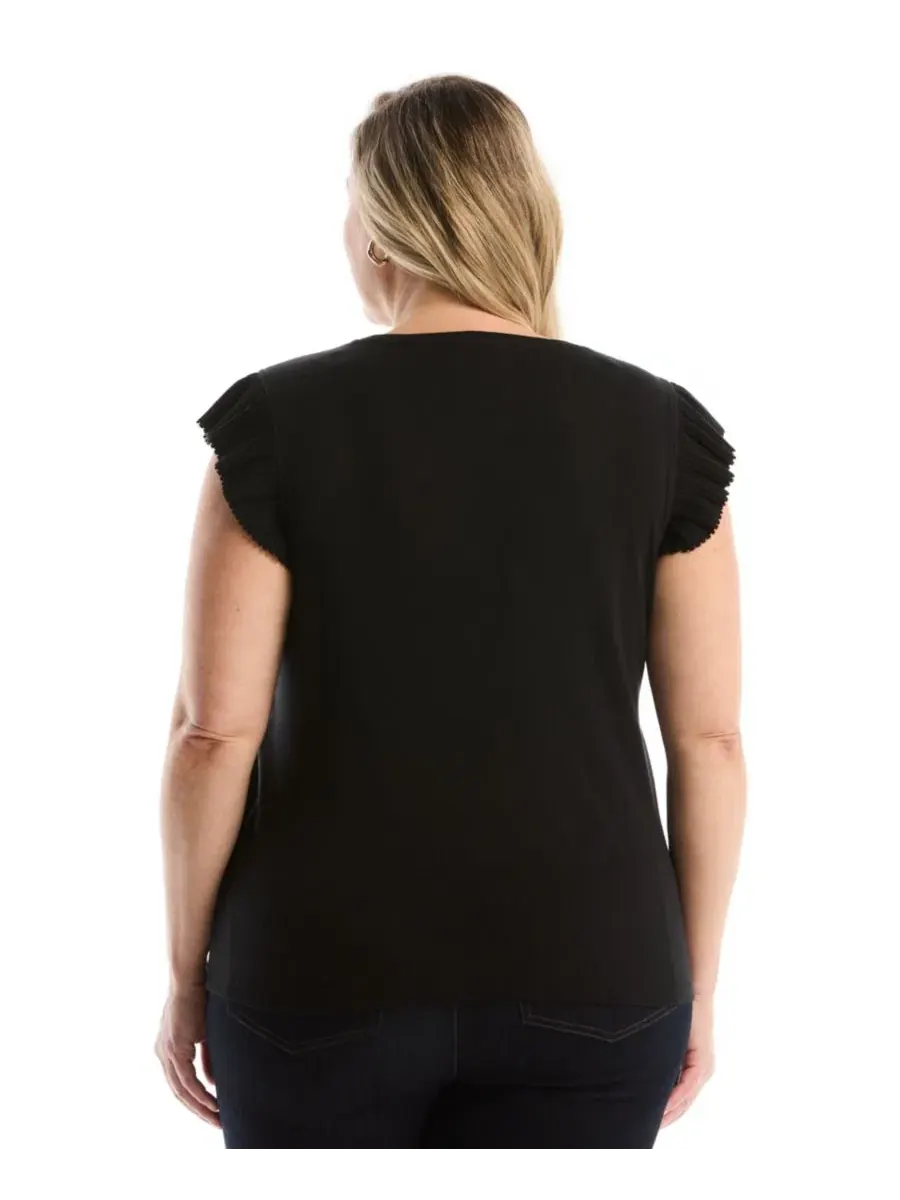 Топ с коротким рукавом-крылышко Plus Size Ruffle Cap-Sleeve Rafaella — изображение 5 из 5, черный