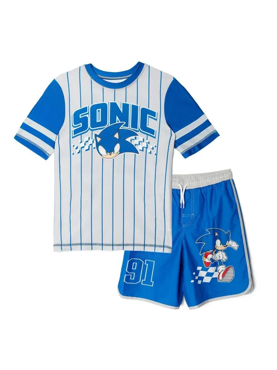 Комплект из рашгарда с коротким рукавом и плавок Sonic The Hedgehog — синий