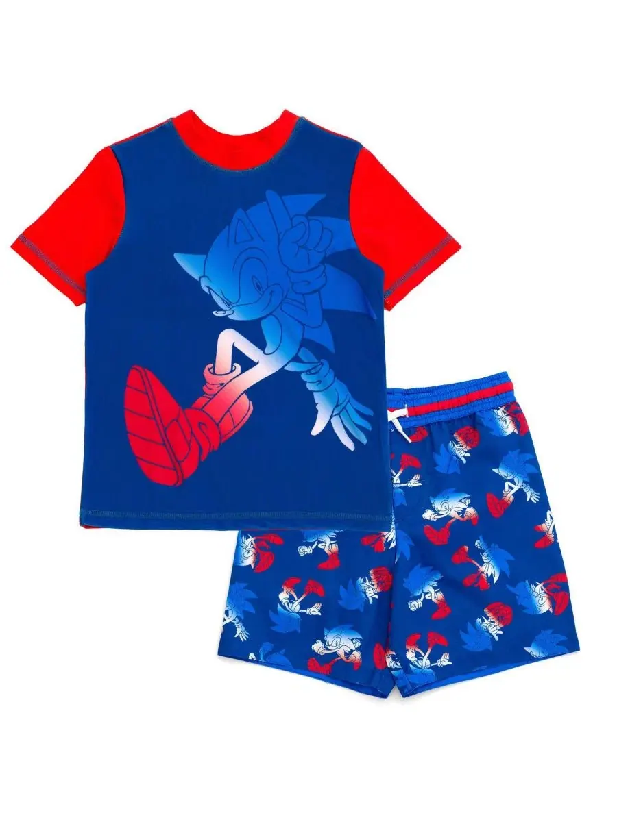 Комплект из рашгарда и плавок Sonic The Hedgehog — изображение 1 из 3, темно-синий красный
