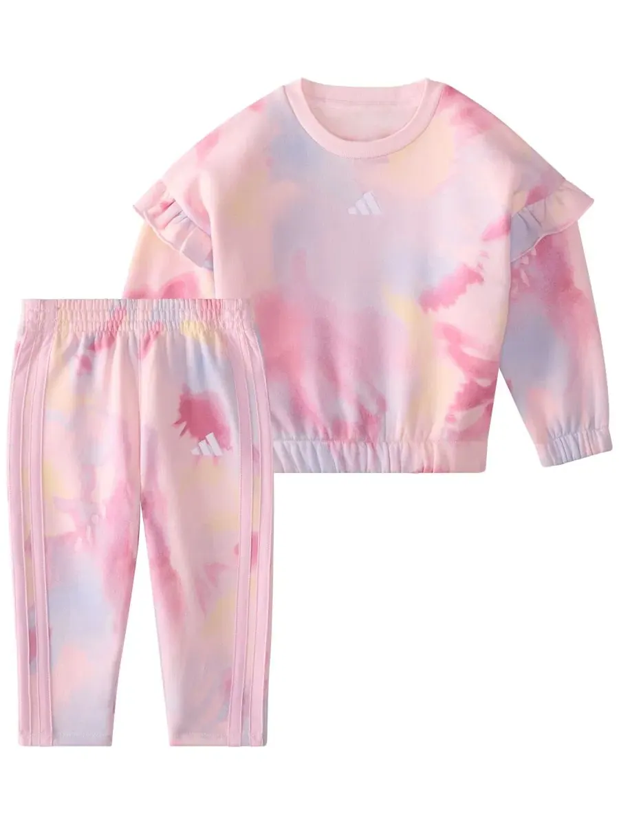 Комплект из футера с принтом, модель Baby Girls' Long-Sleeve Sweatshirt and Pants adidas — изображение 1 из 3, мульти
