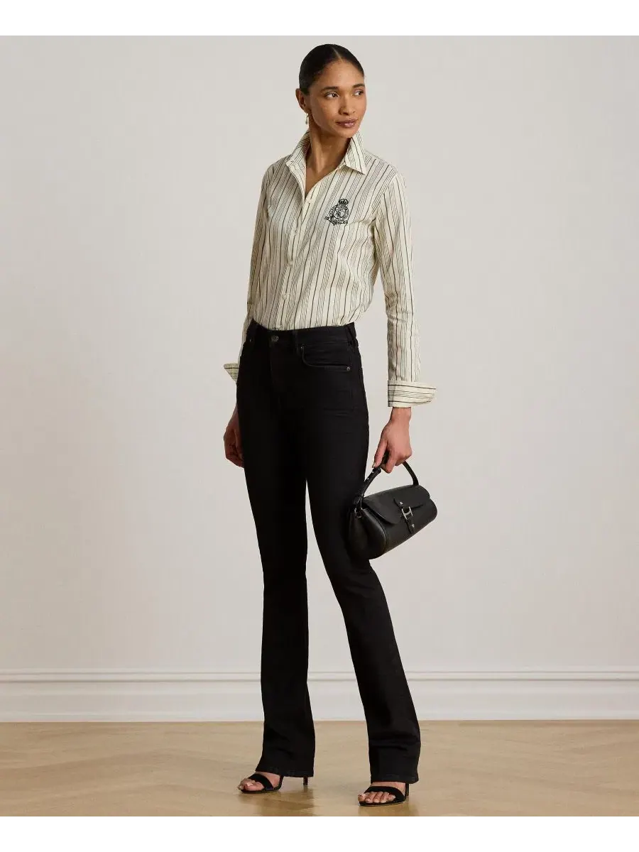 Женская рубашка с полосками и длинным рукавом Lauren Ralph Lauren — изображение 3 из 7, кремовый/черный