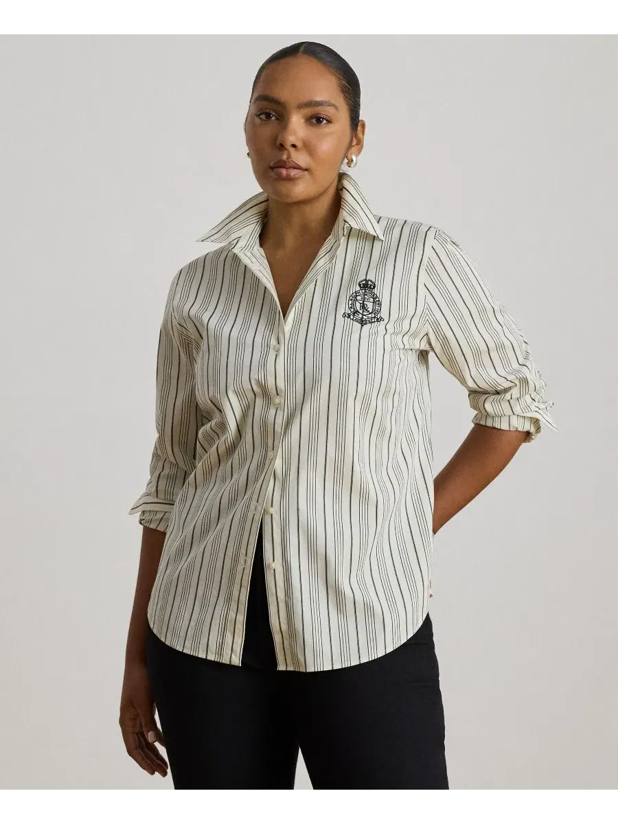Женская рубашка с полосками и длинным рукавом Lauren Ralph Lauren — изображение 4 из 7, кремовый/черный