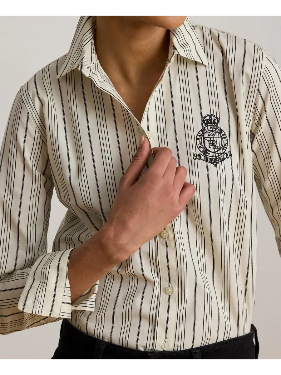 Женская рубашка с полосками и длинным рукавом Lauren Ralph Lauren — изображение 6 из 7, кремовый/черный