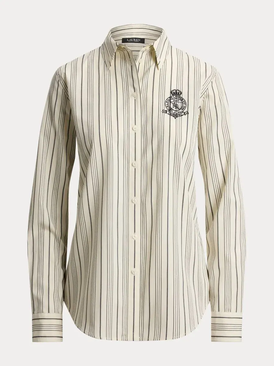 Женская рубашка с полосками и длинным рукавом Lauren Ralph Lauren — изображение 7 из 7, кремовый/черный