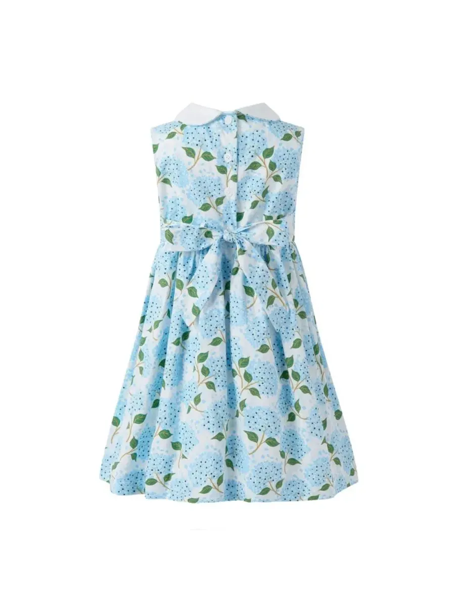 Платье без рукавов с принтом Hydrangea Peter Pan Collar Rachel Riley — изображение 2 из 3, синий