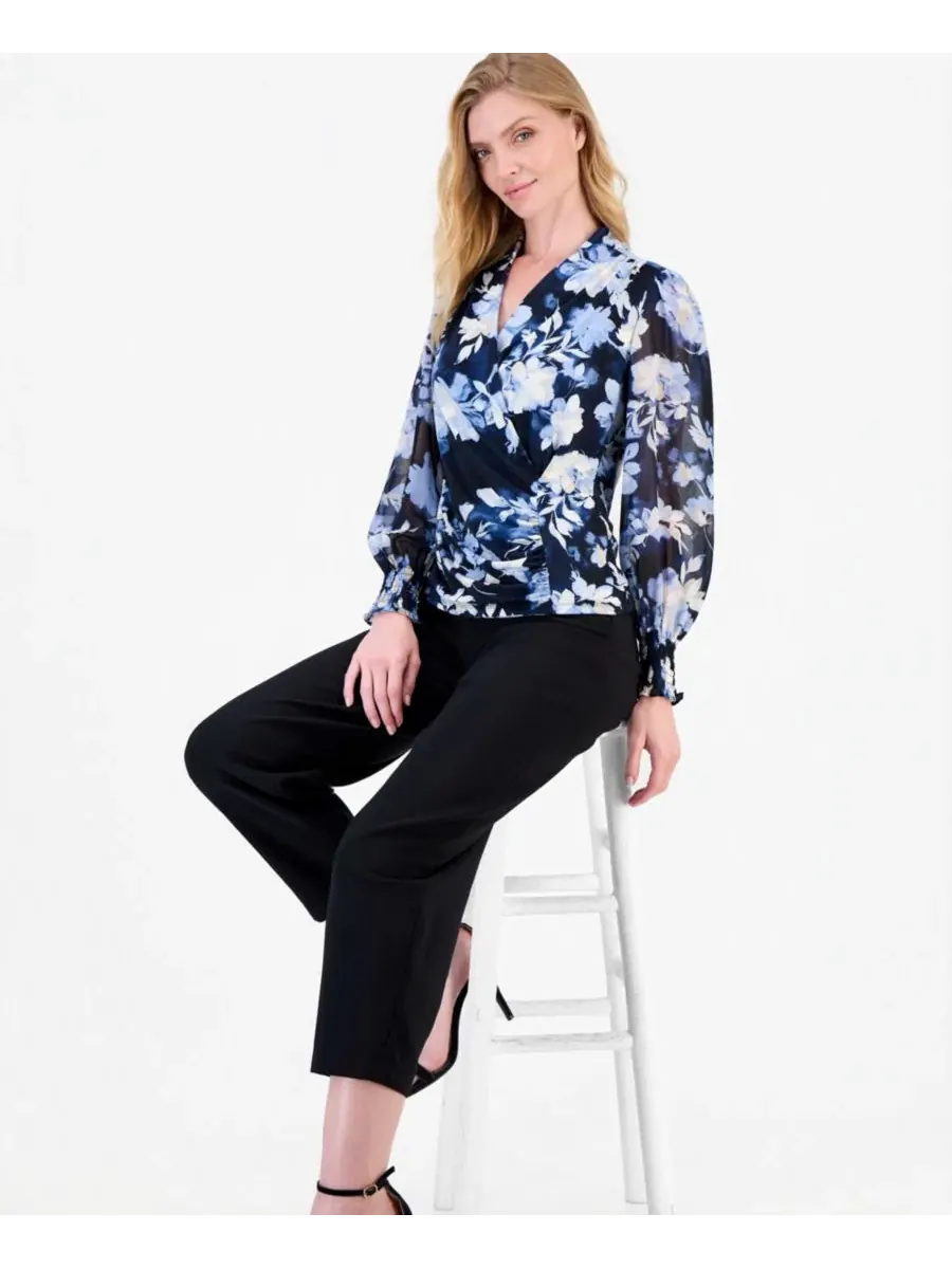 Блуза с запахом с цветочным принтом Anne Klein — изображение 3 из 4, синий мульти