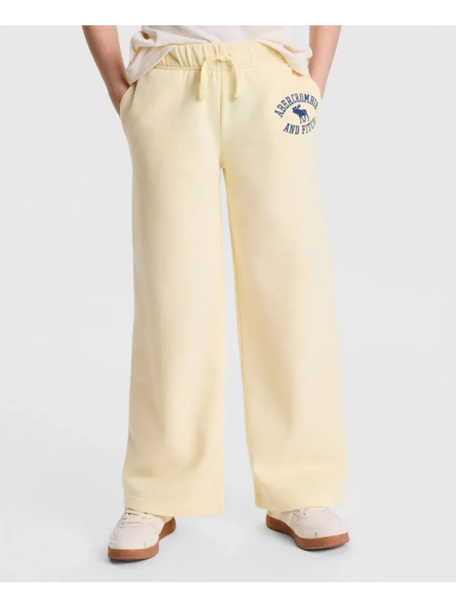 Штаны из флиса свободного кроя с низкой посадкой Logo Low-Rise Baggy Fleece Pants abercrombie kids — изображение 1 из 7