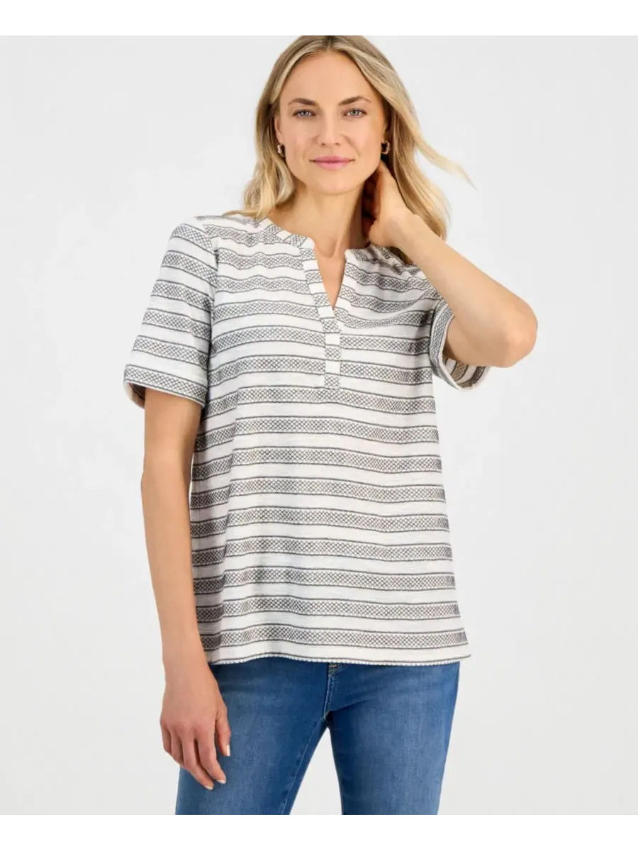 Топ с разрезом и коротким рукавом из хлопкового трикотажа Style & Co, Shiitake