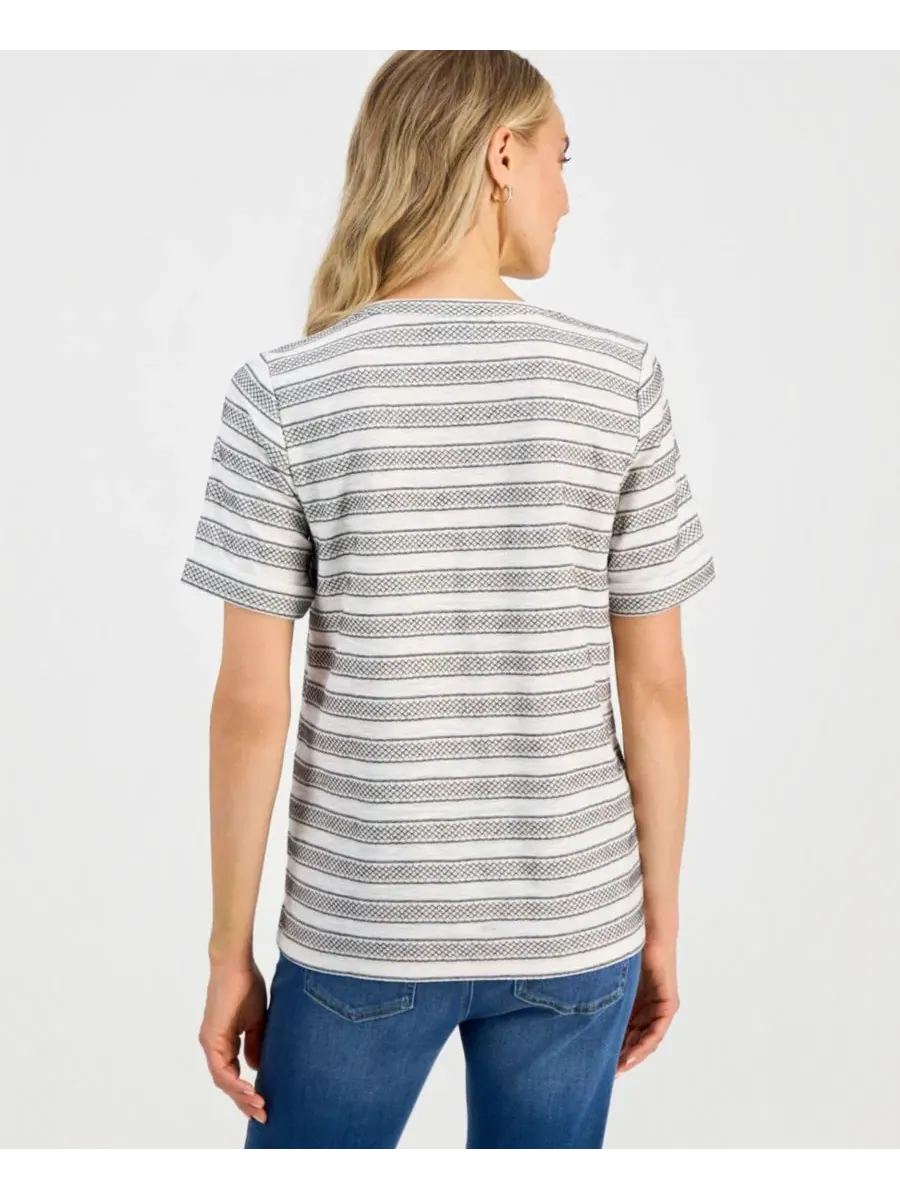 Топ с разрезом и коротким рукавом из хлопкового трикотажа Style & Co, Shiitake — изображение 4 из 4