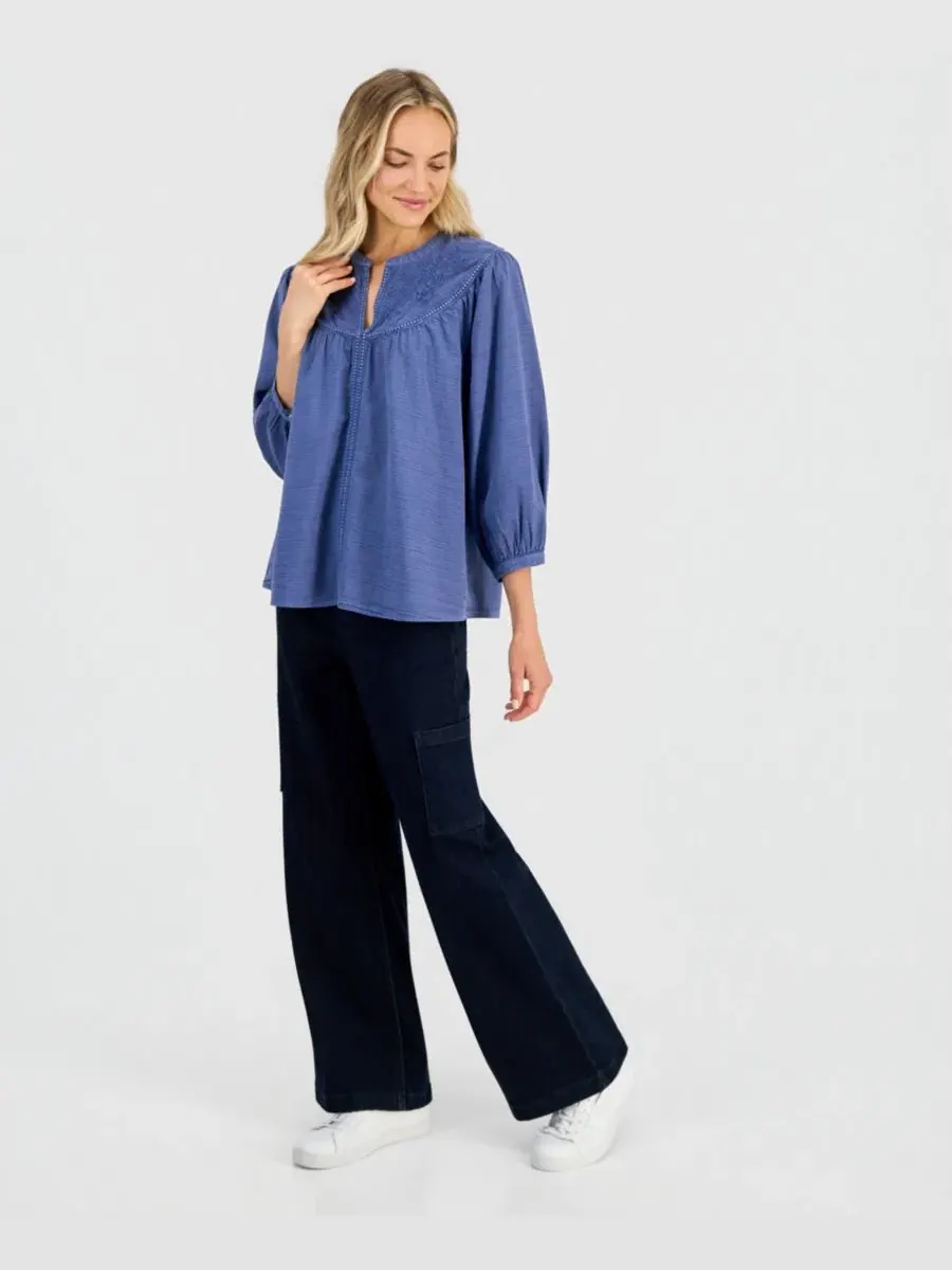 Блуза с вышивкой и рукавом 3/4 Style & Co — изображение 2 из 4, синий