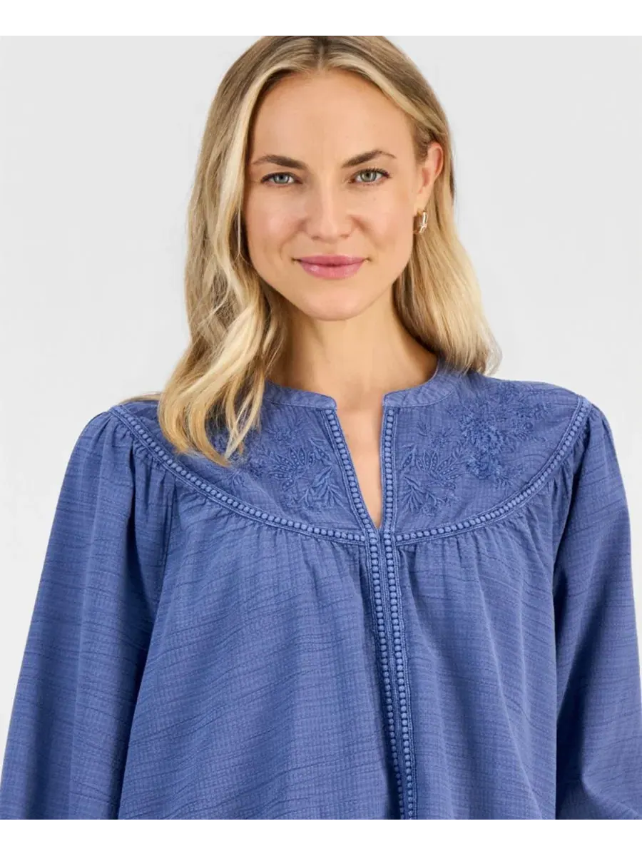 Блуза с вышивкой и рукавом 3/4 Style & Co — изображение 3 из 4, синий