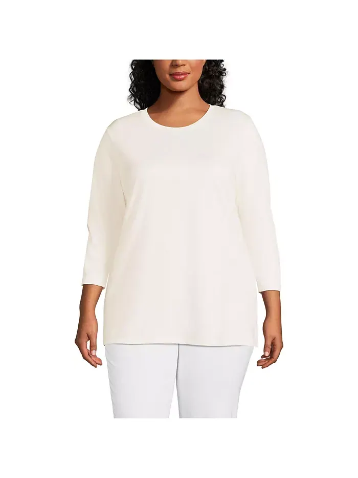 Женская туника с рукавом 3/4 из хлопка Supima, plus size Lands' End