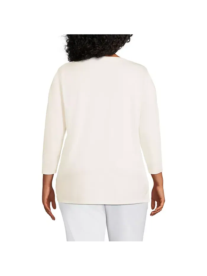 Женская туника с рукавом 3/4 из хлопка Supima, plus size Lands' End — изображение 2 из 3, слоновая кость